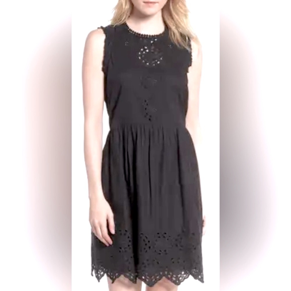 HINGE Cotton Eyelet Black Sleeveless Mini Dress Plus Size XL Spring/Summer NWT